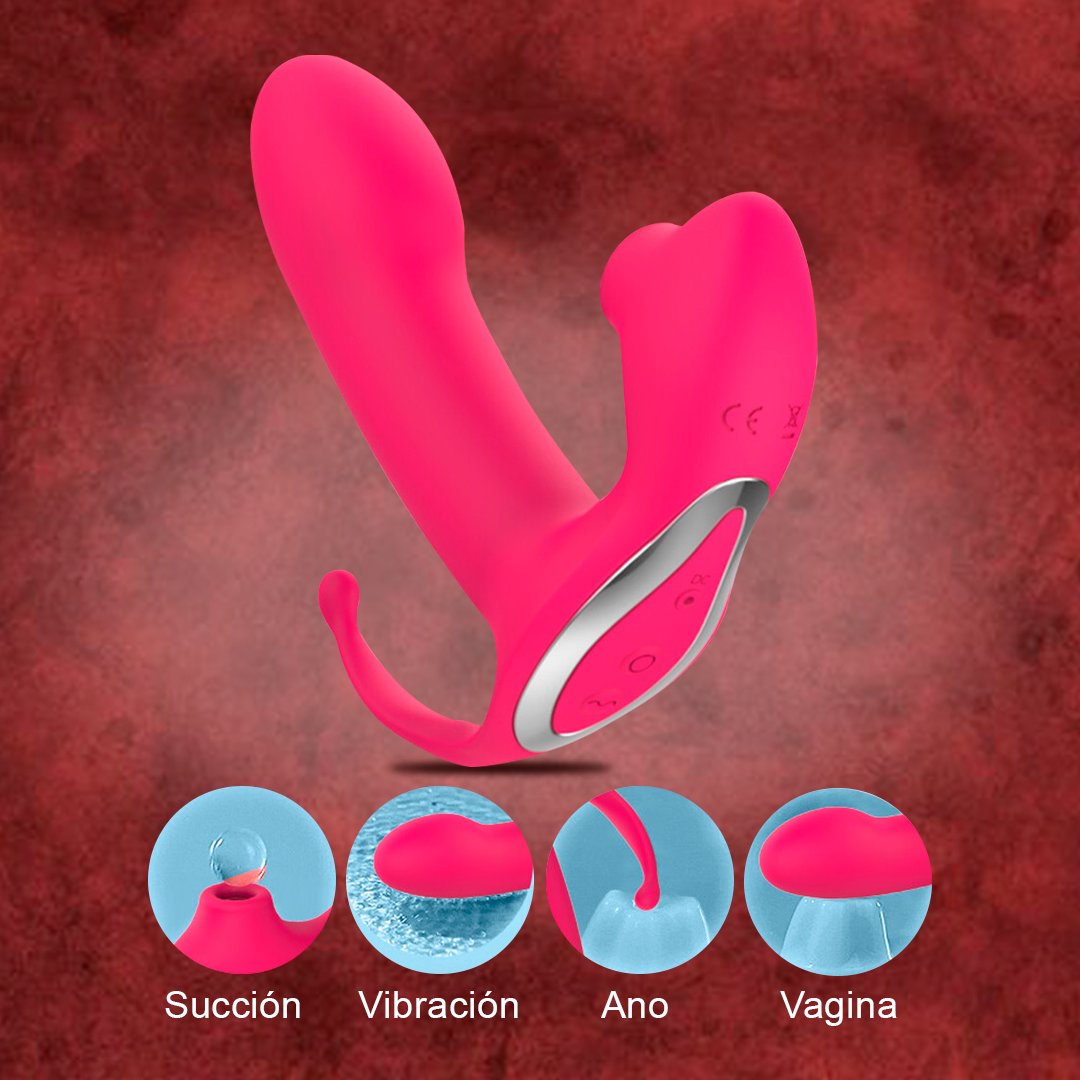 Dildo Vibrador 3 en 1 - Succionador de Clítoris y Estimulador Anal